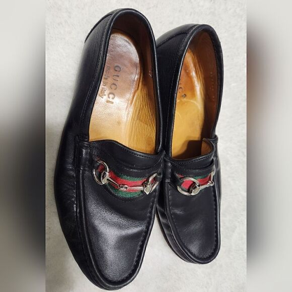 Gucci 6.5 Men\'s Black Horsebit Leather Loafer w/Web stripe..NIB Brand new